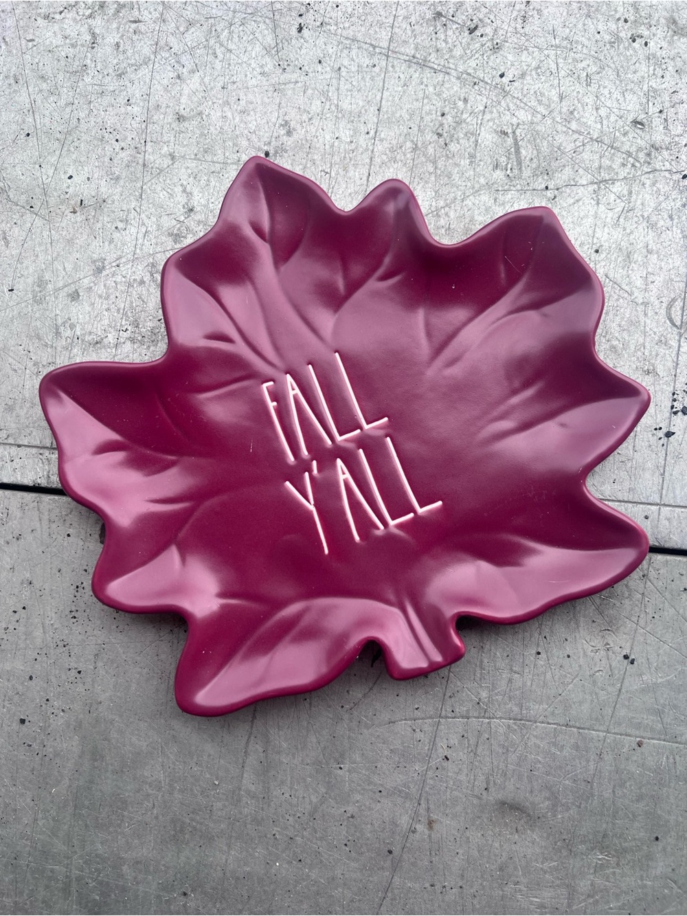 Rae Dunn Plum Leaf-Shaped 'FALL Y'ALL' Decorative Plate Set of 4